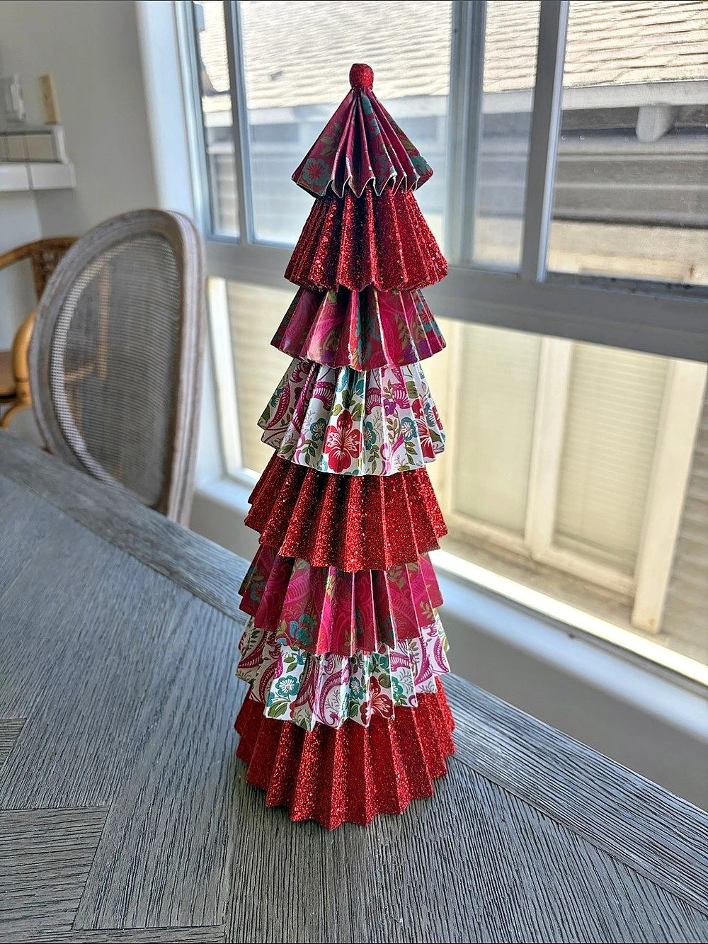 Accordion Paper Holiday Christmas Tree Decor Glitter Floral 14.25" Sturdy